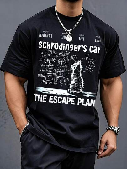 T-shirt à manches courtes col rond avec imprimé graphique de chat amusant, grande taille pour hommes