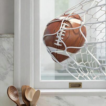 1/3 pièces Décalcomanie de fenêtre 3D créative avec effet de bris. Conception réaliste de filet de football américain, de basket-ball. Pour la décoration de la maison, une plaisanterie amusante pour la décoration de la pièce. Amovible. Pour le salon, la décoration de la grotte des fans de sport.