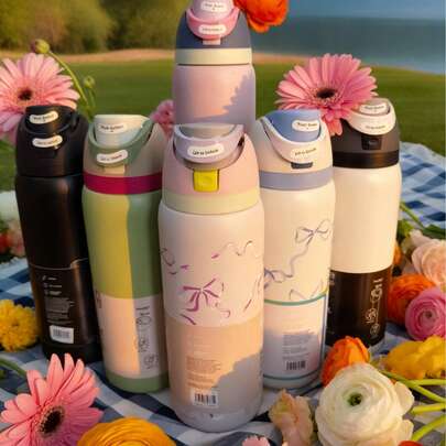 Owal-A 32盎司不锈钢保温水瓶 - 防漏运动水瓶，配备双功能吸嘴盖、翻盖吸管和宽口设计 - 保温/保冷长达24小时 - 非常适合健身、旅行和日常使用