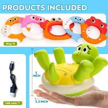 Juguete de baño de tortuga rociadora eléctrica recargable - Incluye 5 anillos apilables y cabezal rociador giratorio, juego sensorial interactivo para niños pequeños de 18 meses a 6 años, regalo perfecto para Halloween, Pascua, Navidad, cumpleaños, Acción de Gracias - Multicolor - Ver 12