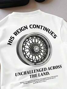 Women's Racing T-Shirts, English Typography Print With Sports Car Rim, Regular Fit Short Sleeve T-Shirt, Casual Graphic Tee, Streetwear, Summer Top, Free Shipping - 白色 - 查看 2