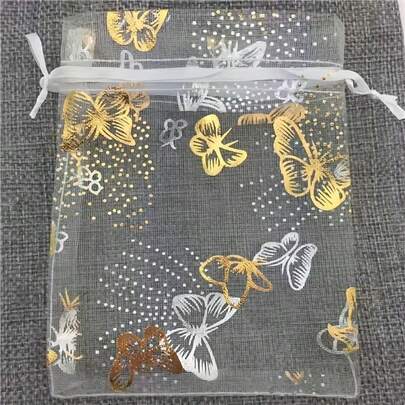 50pcs Butterfly Pattern Drawstring Bags - Gold Butterfly Floral Design, With Gold Floral Embroidery And Sequins - Transparent Jewelry, Candy And Party Favor Bags (3.93x4.72 Inches), Gift Packaging | Transparent Design | Sequin Details Wedding Party Favors, Jewelry Display Pouches, Elegant Bride Gift Bags, For Jewelry Storage, Candy Packaging, Dessert Decoration, Party Decoration, Suitable For Small Packaging Bags, Gift Packaging Bags, Candy Packaging Bags, Birthday Gifts, Wedding Gifts, Holiday Gifts, Back To School Gifts, Small Business Use