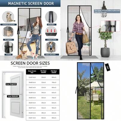 Magne Fly Sn Door Ih Say Open S - Door Cuains Heavy Duy Self-Seg Moerf Mag Fi For Door Size:36x82 Inch Sn Iself Size:38x83 Inch Black