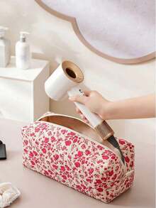 1 pièce Sac de rangement matelassé à imprimé floral pour sèche-cheveux, sac à outils de coiffure avec poche intérieure, étui de voyage pour sèche-cheveux, sac pour fer à friser, sac à maquillage - Multicolore - Voir 9