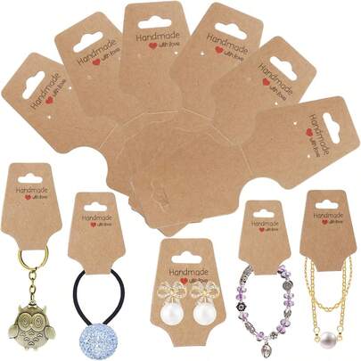 50pcs Kraft Paper Jewelry Display Cards, Suitable For Jewelry, Bracelet, Necklace Display, Small Business Supplies