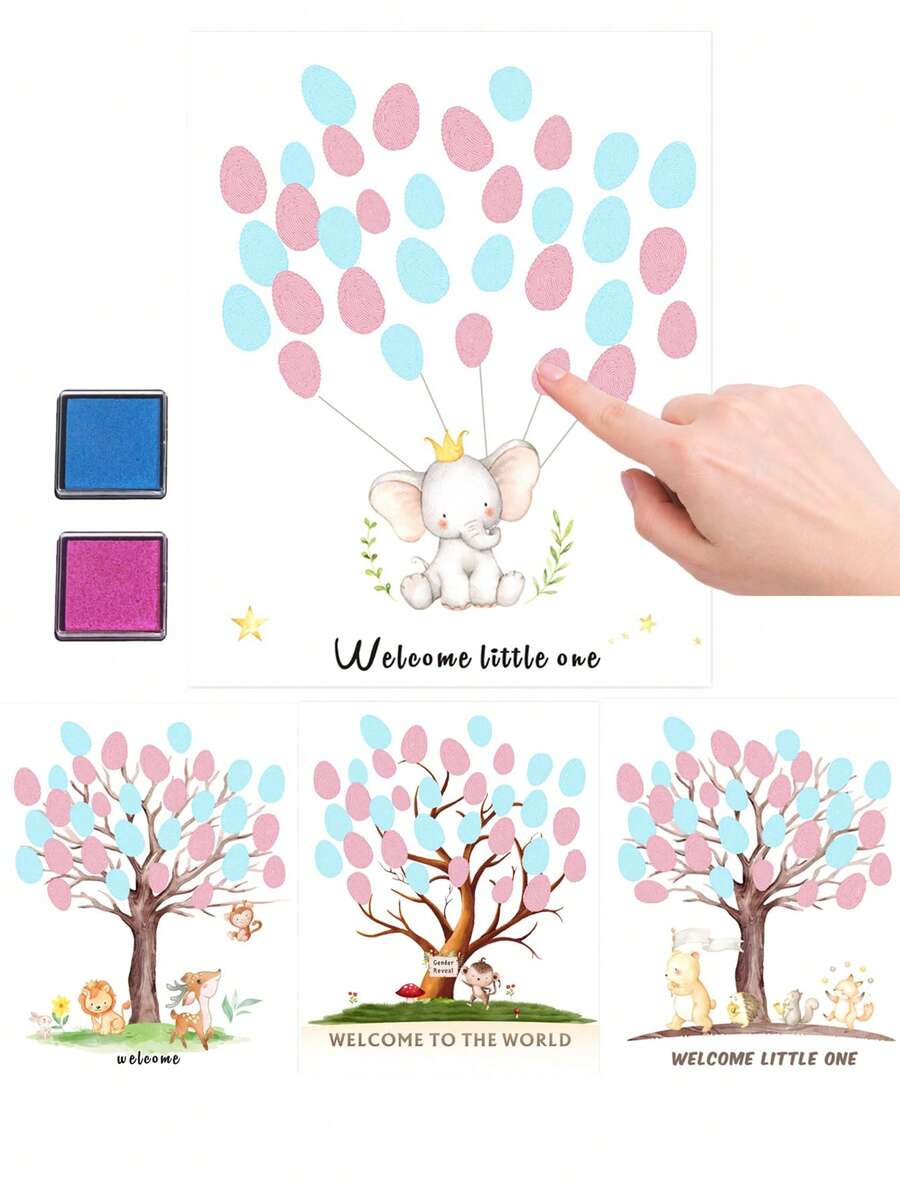 Sổ lưu niệm in dấu vân tay thay thế cho tiệc mừng em bé, bảng hiệu in dấu vân tay tiết lộ giới tính kèm mực, đồ trang trí chào đón bé yêu, tranh treo tường kỷ niệm cho bé. - Nhiều màu - Xem 1