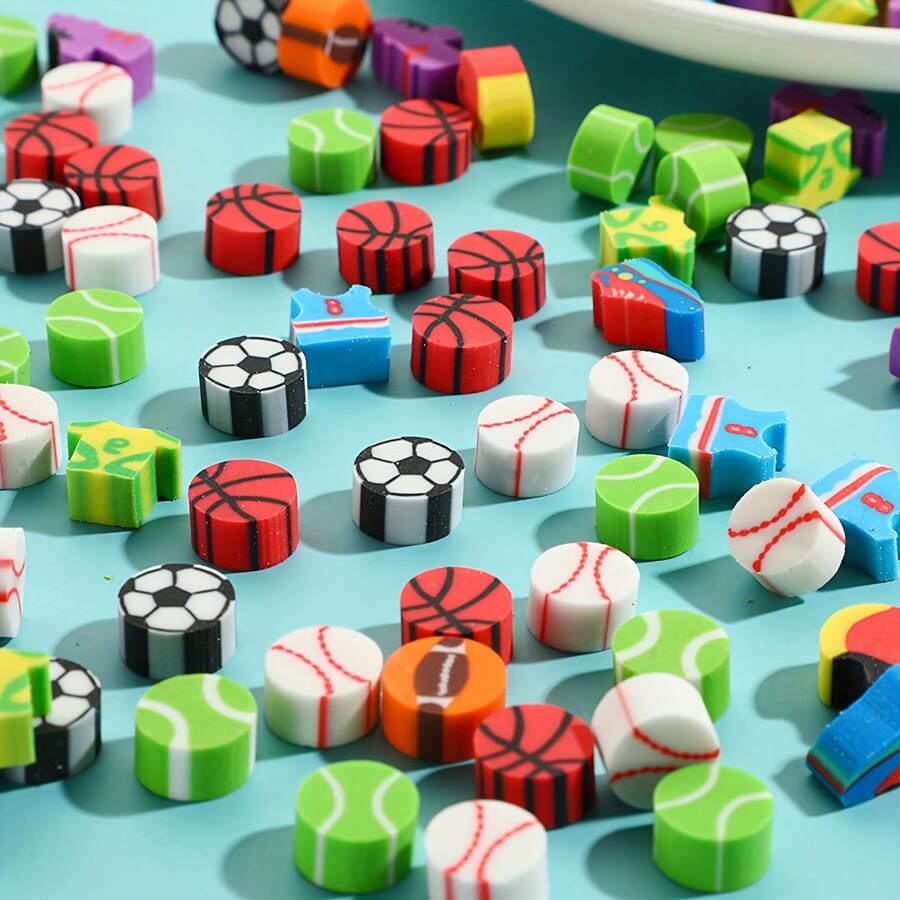 50 piezas Borradores con tema deportivo, Set de borradores con forma de baloncesto, Borradores mini divertidos, Borradores de lápiz creativos, Premios a granel para el aula, Recuerdos de fiesta - Conjuntos - Ver 1