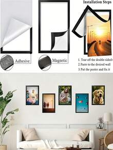 1/3/6pcs Modern Magnetic Wall-Mounted Photo Frames - Self-Adhesive Portable Plastic Frames To Display Photos And Documents, Vertical, Matte Black/White Surface, Document Clips | Minimalist Decor | Self-Adhesive Photo Frames, Magnetic Frames - A - View 7