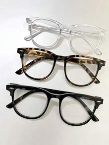 3 Pairs Computer, Reading, Gaming, TV, Phone Anti-Fatigue Glasses, Available In Black, Leopard Print, And Clear Frames, Suitable For Men And Women - Multicolor - View 8