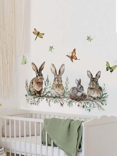 1pc Multi-Size PVC Removable Wall Sticker, Cute Small Animals, Rabbit, Decorative Wall Decal, Suitable For Children's Room, Nursery, Bedroom, Living Room, Study, Dining Room, Bathroom, Home Wall Decor, Room Decoration