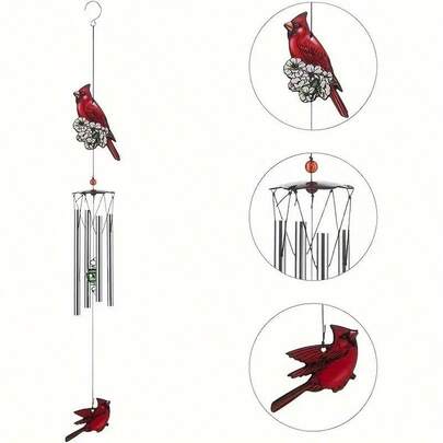 Red Bird Metal Wind Chime, Vivid Red Craft Wind Chime, Creative Wind Chime Memorial Gift For Indoor And Outdoor Garden Decor