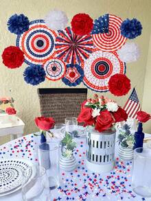 1 set de décoration patriotique pour le 4 juillet, comprenant des éventails en papier rouge, blanc et bleu, un drapeau américain, des rubans décoratifs en forme d'étoiles, des ballons colorés. Convient pour le Jour de l'Indépendance, le Jour des Anciens Combattants, le Jour du Drapeau, le Jour du Souvenir. - Multicolore - Voir 9