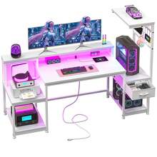 EnHomee 55"Gaming Desk With LED Lights & Outlets Computer Desk With Monitor Stand, Drawers & Storage Shelves, Printer Space For Game Room Home Office Bedroom - Xem 1