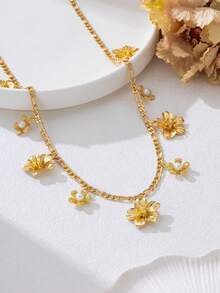 1 pieza Cadena de cintura de metal con flor de Plumeria personalizada y de moda, cinturón de cintura bohemio y elegante, versátil y adecuado para mujeres en cualquier ocasión - Cadena de cintura - Ver 3
