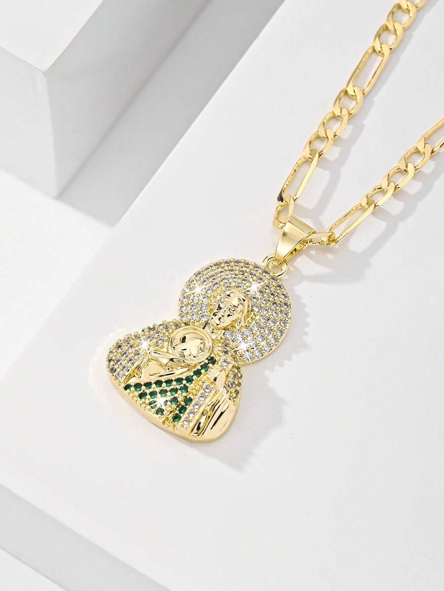 1pc 14k Gold Plated Copper St. Jude Design Necklace, Simple Delicate Faith Necklace, Versatile Daily Wear, Ideal Religious Jewelry Gift - Yellow Gold - View 1