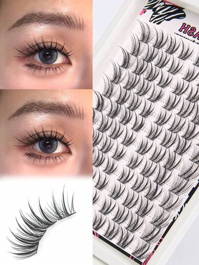 96片假睫毛簇，DIY自粘睫毛，自然斜卷翘狐狸款，新手友好，易于使用，提升眼妆效果，柔软舒适，6-12毫米睫毛长度，适合日常、派对、约会、假日等场合。