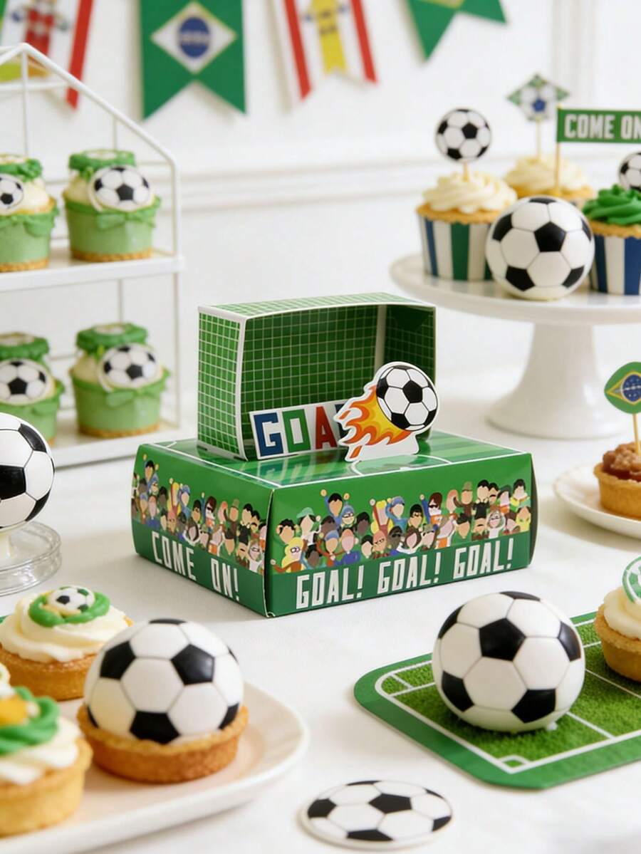 3pcs/Set Football Themed Party Gift Box, Football Decor Candy Box, Green Football Field Design Sports Birthday Party, World Cup, Match Day, Football Theme Event Decoration - A - View 1