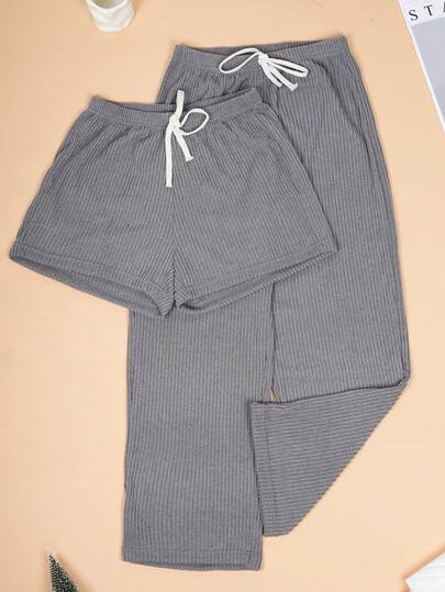 Set de 2 pantalones y shorts con cordón de punto acanalado, prendas informales y versátiles para primavera, verano y otoño
