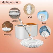 2026 Hot Spring Summer Popular Floor Spin Mop And Bucket Set With Wringer System, 61" Extended Stainless Steel Handle For Home Floor Cleaning, Includes 5 Replacement Microfiber Mop Heads & 1 Cleaning Brush Head, Wet & Dry Floor Cleaner For Hardwood, Tile, Laminate, Vinyl, Household Cleaning Tool, Perfect For Daily Use, Birthday Party, Holiday Cleaning & Ideal Festival Birthday Gift For Family, Friends, Homeowners - 白色和橙色 - 查看 2