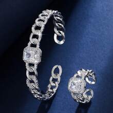 Bộ 2 chiếc nhẫn thời trang cao cấp đính đá Cubic Zirconia, món quà trang sức đeo hàng ngày dành cho phụ nữ. - bộ nhẫn vòng tay - Xem 7