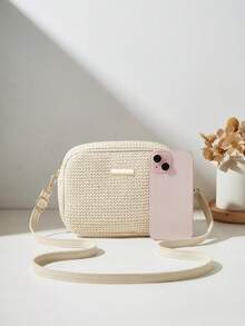 Fashion Fabric Women's Shoulder Crossbody Small Square Bag - Beige - View 3