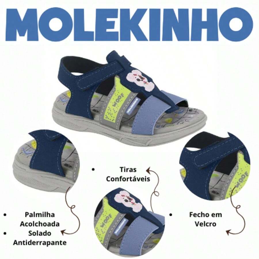 Sandália Molekinho Infantil Menino Pet Cachorro Calce Fácil Anatômica