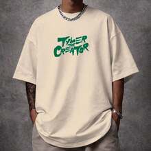 Oversized Tyler Creator Singer Music T-Shirt, Premium Streetwear, Summer/Winter T-Shirt - 卡其色 - 查看 2
