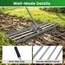 COSTWAY Lawn Leveling Rake With Adjustable Handle And Rotating U-Head For Topsoil, Silver - A - View 6