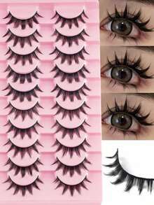 5 Pairs Of Comic-Style Pointed Cat-Eye False Eyelashes, Natural Makeup Anime False Eyelashes, Single-Fine Korean-Style Makeup False Eyelashes, Thick And Exaggerated Japanese Cosplay False Eyelash Extensions - Multicolor - View 1