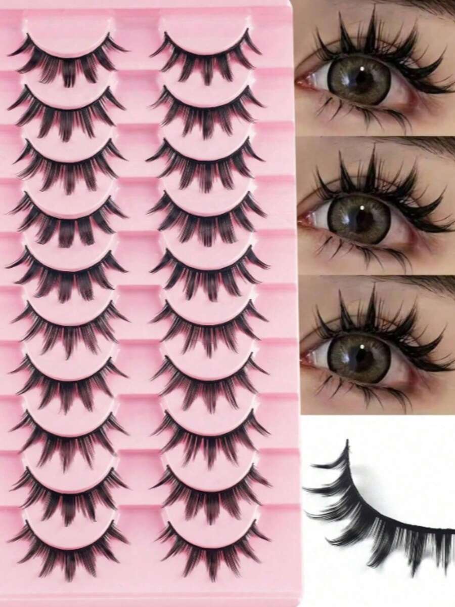 5 Pairs Of Comic-Style Pointed Cat-Eye False Eyelashes, Natural Makeup Anime False Eyelashes, Single-Fine Korean-Style Makeup False Eyelashes, Thick And Exaggerated Japanese Cosplay False Eyelash Extensions - Multicolor - View 1