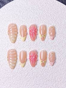 10 miếng dán móng tay thủ công, dành cho móng ngắn, móng giả, đầu móng kiểu Pháp, móng hình hạnh nhân, móng màu nude, móng màu vàng kem, móng ombre đào, móng mềm mại tươi tắn, móng mùa xuân hè, họa tiết vỏ sò 3D vẽ tay, cánh hoa ombre và chân váy xếp nếp, trang trí hạt vàng và ngọc trai, bao gồm dụng cụ làm móng, phù hợp cho nhiều dịp, dễ dán và gỡ bỏ, phù hợp cho phụ nữ và bé gái. - trái cam - Xem 4