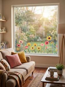 1/2pcs-Spring Wildflower Window Clings, Removable Sunflower Daisy Floral Window Decals, Waterproof Reusable Vinyl Window Stickers For Bedroom Living Room Kitchen Nursery Spring Home Decor - A - View 8