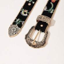 1pc Asymmetrical Random Floral Western Style Rose Print Women's Belt - Black - View 2
