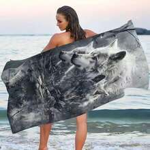 1 chiếc khăn tắm biển họa tiết sói dễ thương, chất liệu sợi siêu mềm, thích hợp dùng cho bãi biển/phòng tắm/yoga/hồ bơi mùa hè. - 3 - Xem 3