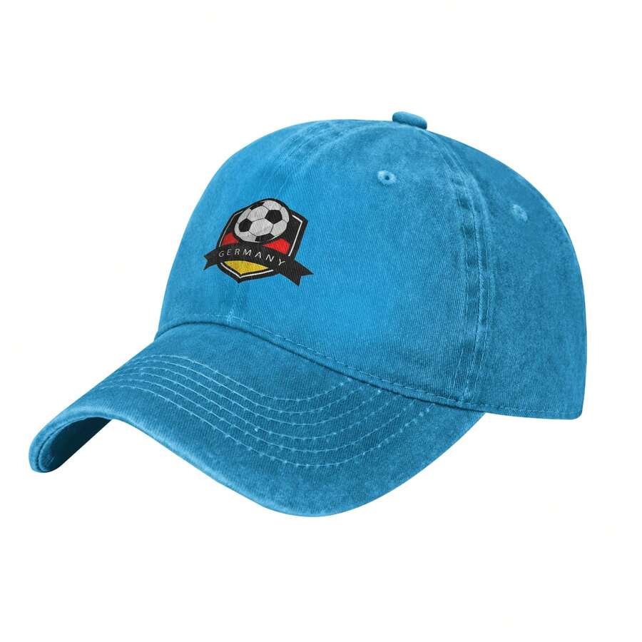 2026 World Cup Germany Soccer Ball Shield Printed Washed Cotton Baseball Cap, Black Unisex Distressed Dad Hat For Fans - Blue - View 1