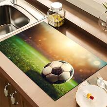 1 pieza Felpudo absorbente con estampado de fútbol, Felpudo absorbente para encimera de máquina de espresso, Felpudo absorbente para fregadero, Felpudo absorbente suave para grifo, Felpudo absorbente para taza de fregadero, Decoración del hogar, Accesorios de cocina y baño - Multicolor - Ver 2