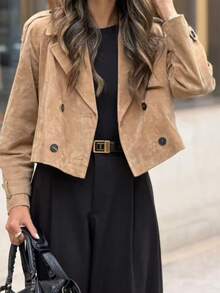 山茶花新款秋冬女装简约短款防风外套 - 淺棕色 - 查看 1
