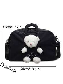 Large Capacity Multi-Functional Cute Plush Bear Decor Travel Bag, Colorblock Design With Built-In Wet & Dry Separation Compartment, Shoe Compartment, Suitable For Short Trips, Weekend Getaways, Gym/Yoga, Student Campus Use - Multicolor - View 5