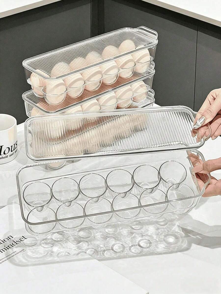 12-Grid Stackable Plastic Egg Storage Box/Food Container With Lid, Suitable For Home Kitchen - Multicolor - View 1