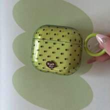 Translucent Green Brown Polka Dot + Circular Ring Earphone Case Compatible With Apple Pro 3/Pro 2/ 4/3/2, Fashionable Women Earphone Case, Minimalist Earphone Case, Apple Earphone Case, Apple Earphone Cover - Green - View 8