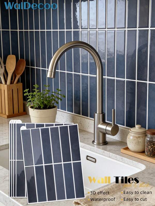 WalDecoo 4/10/20 tấm giấy dán tường họa tiết gạch xanh dương kích thước 11,43in x 9in, chống thấm nước, thích hợp cho phòng khách, bếp, phòng tắm, phong cách Scandinavia.