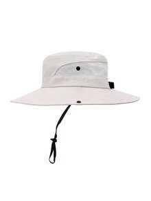 1件装女士夏季遮阳帽沙滩帽宽檐户外防紫外线帽可折叠透气网眼马尾辫渔夫帽 - 英文刺繡馬尾漁夫帽 - 查看 14