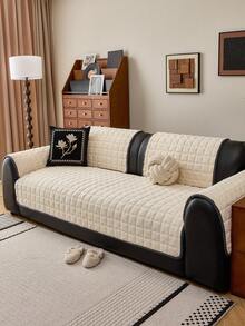 1件装牛奶丝绒格子纯色沙发垫，加厚防滑坐垫，适用于1-4人沙发，四季皆宜，可机洗 - 米色 - 查看 3