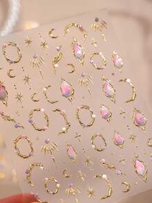 1个5D可爱时尚不对称边框，星星、月亮、彩虹、宝石、花朵美甲贴纸 - 彩色 - 查看 7