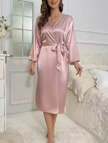 Áo choàng lụa satin nữ, đồ ngủ nhẹ nhàng gợi cảm, áo kimono dự tiệc cưới, áo choàng dài tay 3/4 bằng lụa, đồ ngủ cô dâu phù dâu cỡ S-XXL. - Nhiều màu - Xem 4