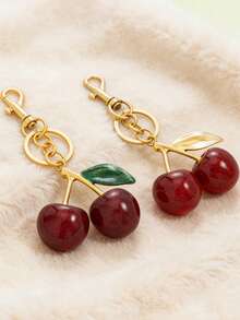 1个大号樱桃水晶吊坠，钥匙扣吊坠，闪亮樱桃吊坠钥匙扣带夹子，闪亮树脂和金属配件，男女通用钥匙扣，钱包和包包挂饰 - 彩色 - 查看 4