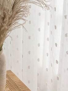 1件白色现代简约柔软绒球薄纱窗帘，适用于客厅、卧室、阳台及其他家居装饰，杆袋式悬挂 - 白色 - 查看 3