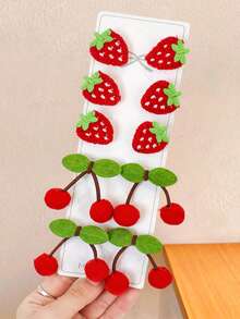 10pcs/Set Strawberry & Cherry Shaped Hair Clips, Cute Knitted Fabric Strawberry & 3D Cherry Design, Petite & Adorable - Suitable For Girls & Women, Fit For Daily, Outing, Campus, Party And More Occasions, Easy To Clip On And Add Cute Vibe, Great For Photos,Summer,Holiday,Travel - Multicolor - View 3