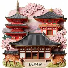 1个3D激光切割日本冰箱贴，多层设计，包含鹿、神社、粉色樱花和漂浮花瓣——来自日出之国的永恒温暖，装饰您的冰箱 - F - 查看 7