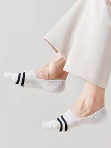 1/5 pares de calcetines casuales de barco para hombres, de rayas de colores aleatorios, de silicona, antideslizantes, transpirables y absorbentes, adecuados para primavera y verano - Multicolor - Ver 10